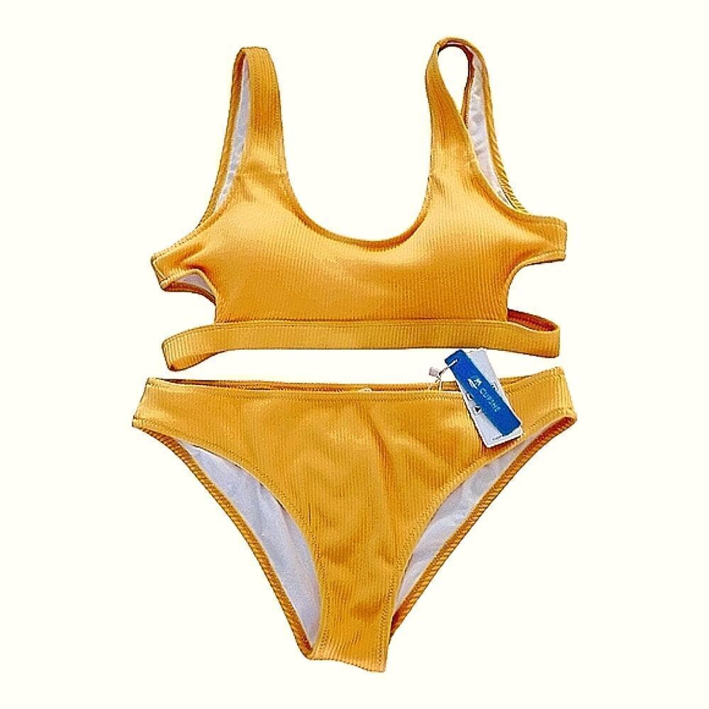 Cupshe Bikini Ribbed Padded Yellow Set Size XL